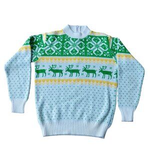 John Deere Vintage Ugly Christmas Sweater Size Small White Green Yellow